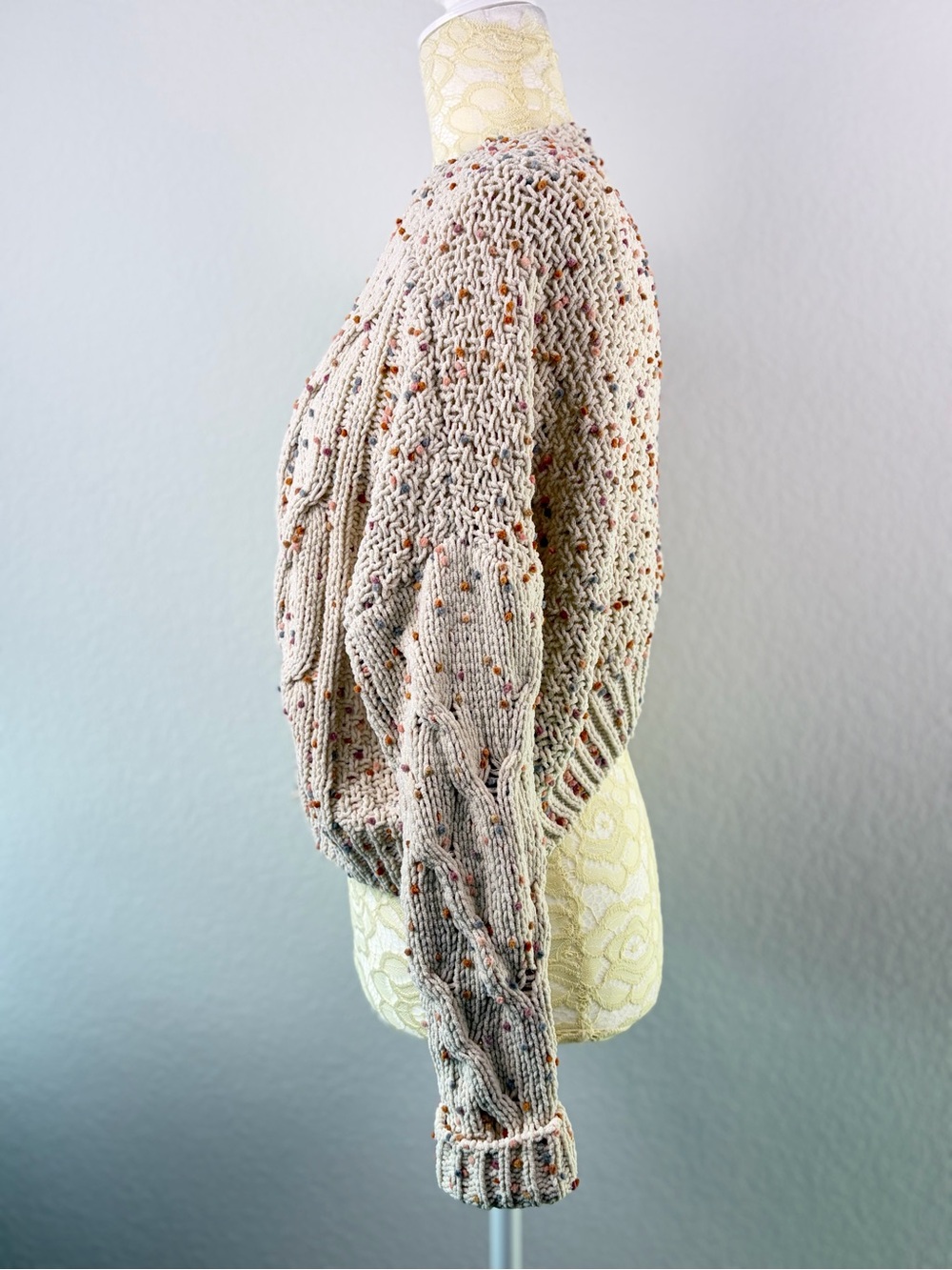 Moon & Madison Open Front Cropped Chunky Knit Cardigan Confetti Speckled Small - Picture 5 of 13